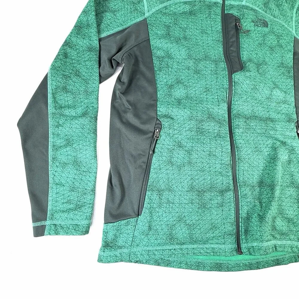 The North Face TNF Mens Large Green Colorblock Geometric Full Zip Fleece Jacket